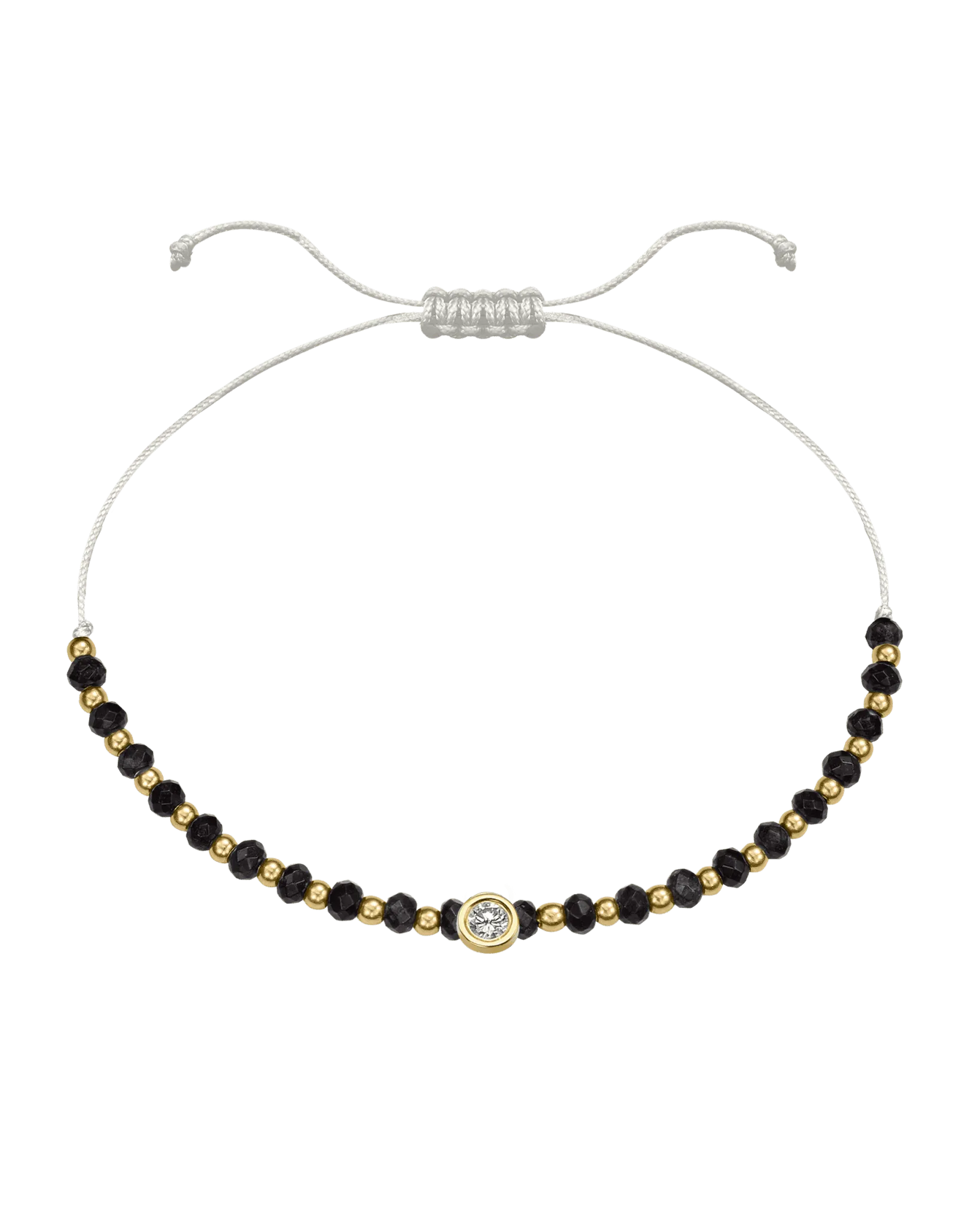 Black Onyx Gemstone String of Love Bracelet for Protection - 14K Yellow Gold