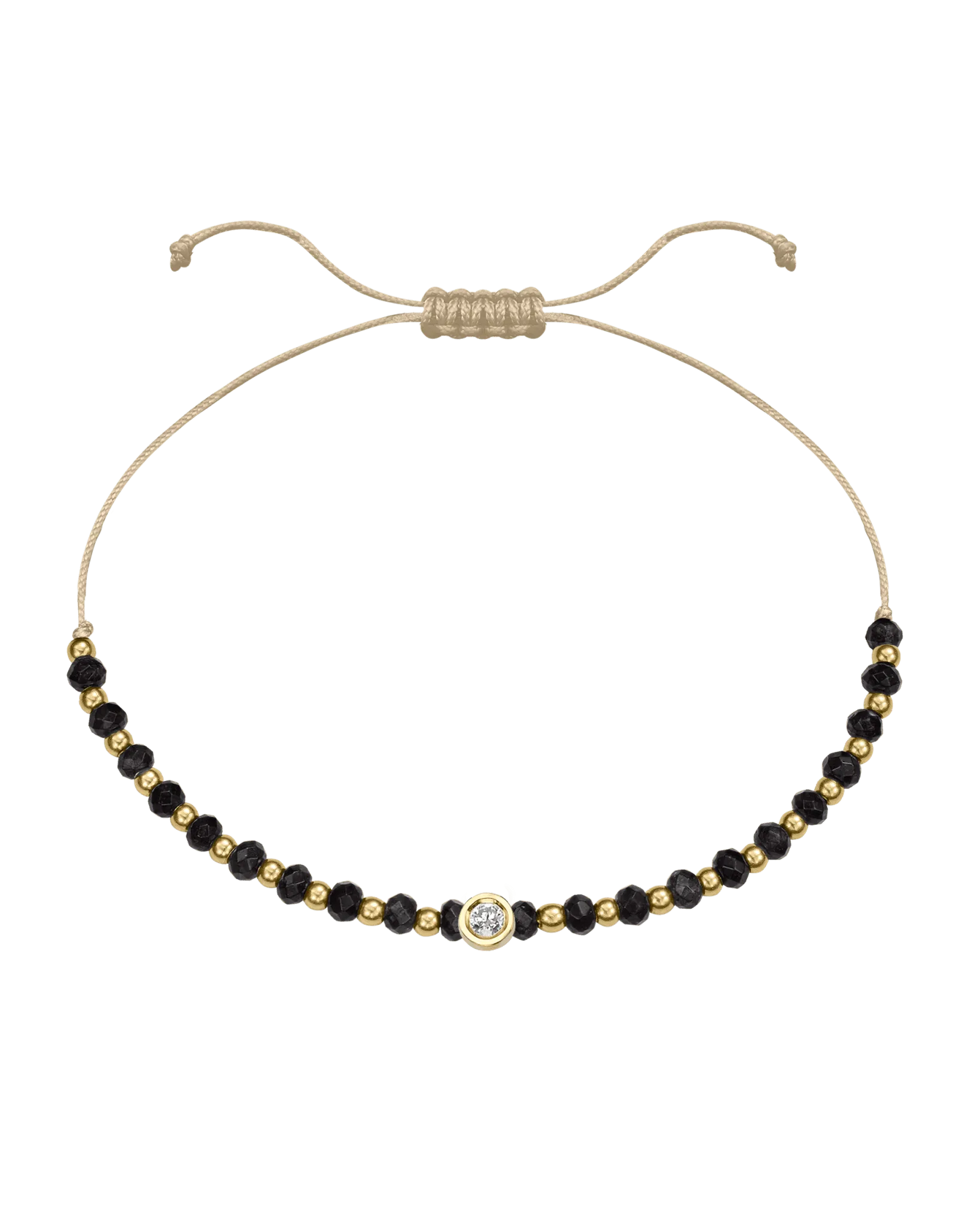 Black Onyx Gemstone String of Love Bracelet for Protection - 14K Yellow Gold