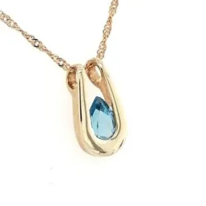 Blue Topaz Pear Pendant 9ct gold