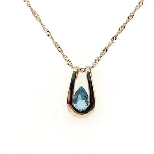 Blue Topaz Pear Pendant 9ct gold