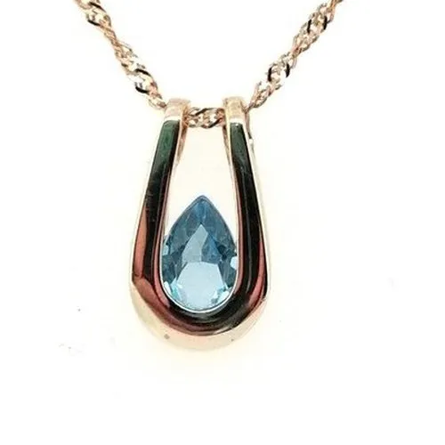 Blue Topaz Pear Pendant 9ct gold