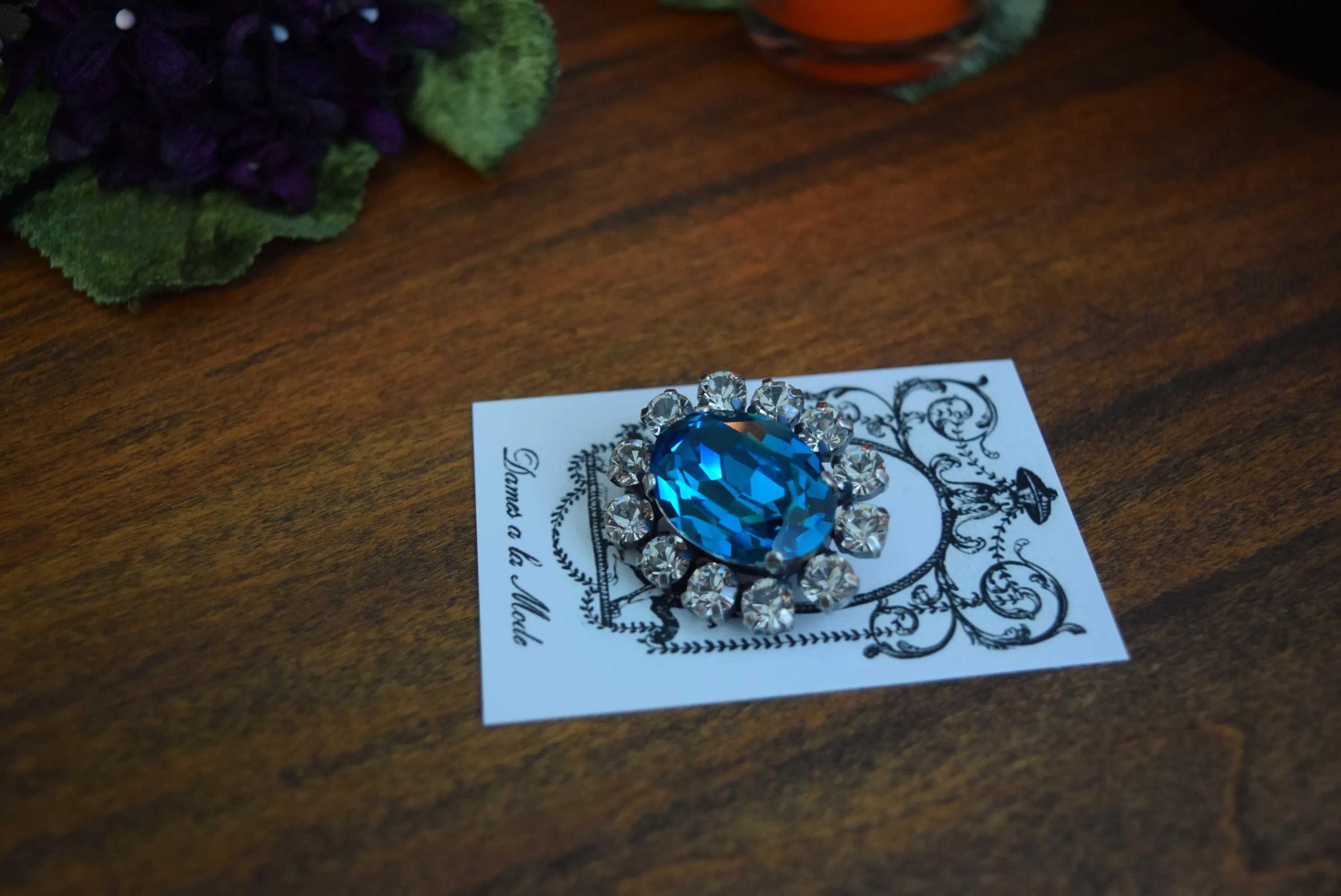 Blue Zircon Swarovski Crystal Cluster Brooch