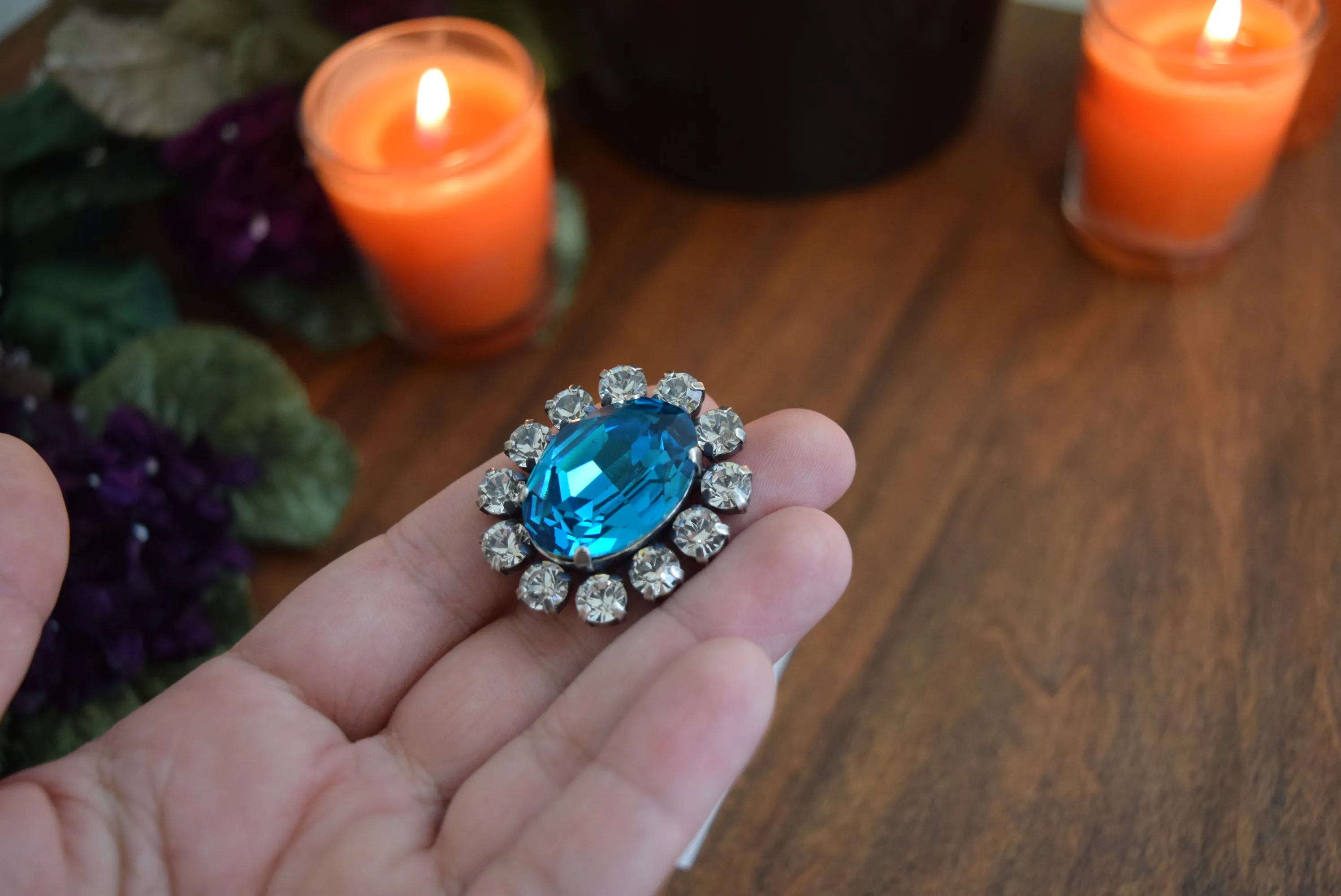 Blue Zircon Swarovski Crystal Cluster Brooch