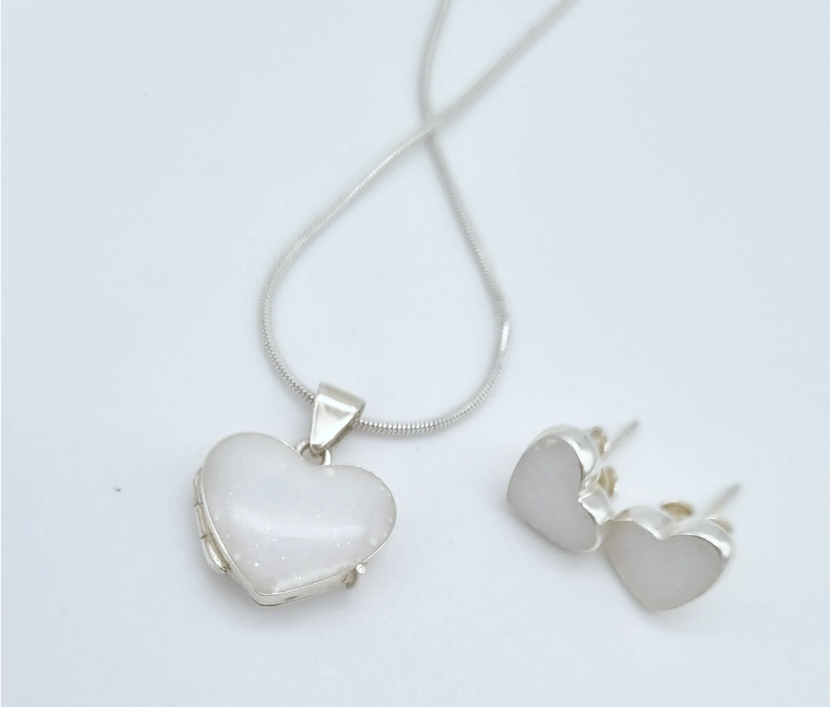 BREASTMILK HEART LOCKET JEWELRY SET// Solid Sterling Silver Pendant and Stud Earrings