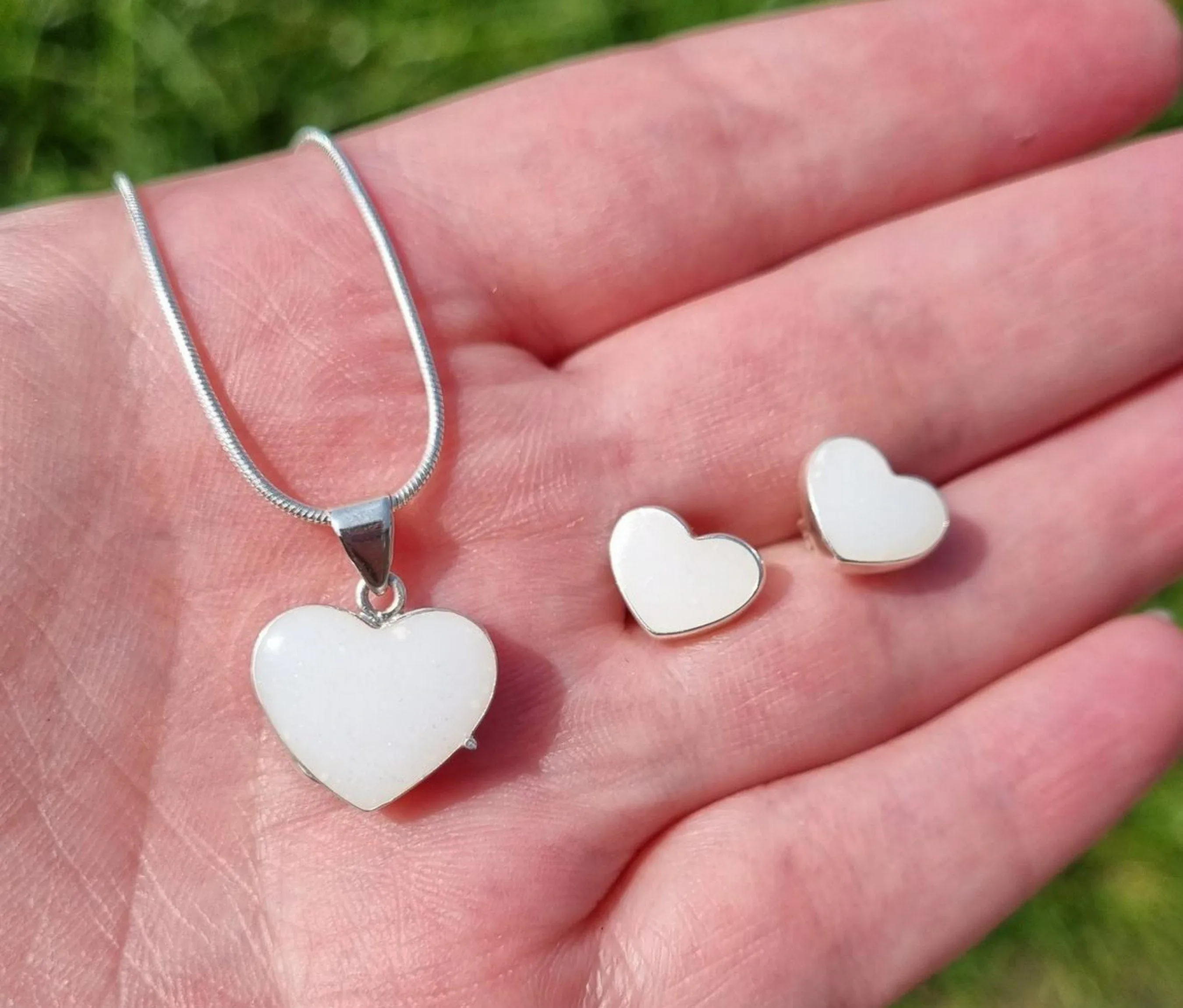 BREASTMILK HEART LOCKET JEWELRY SET// Solid Sterling Silver Pendant and Stud Earrings