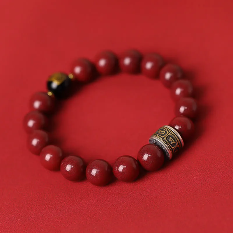 Buddha Stones 925 Sterling Silver Chinese Zodiac Natal Buddha Cinnabar Om Mani Padme Hum Calm Bracelet