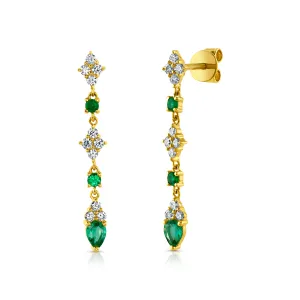 CASCADING EMERALD & DIAMOND EARRINGS, 14kt Gold