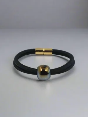 Ceramic Onyx Elegance in Cork Bracelet