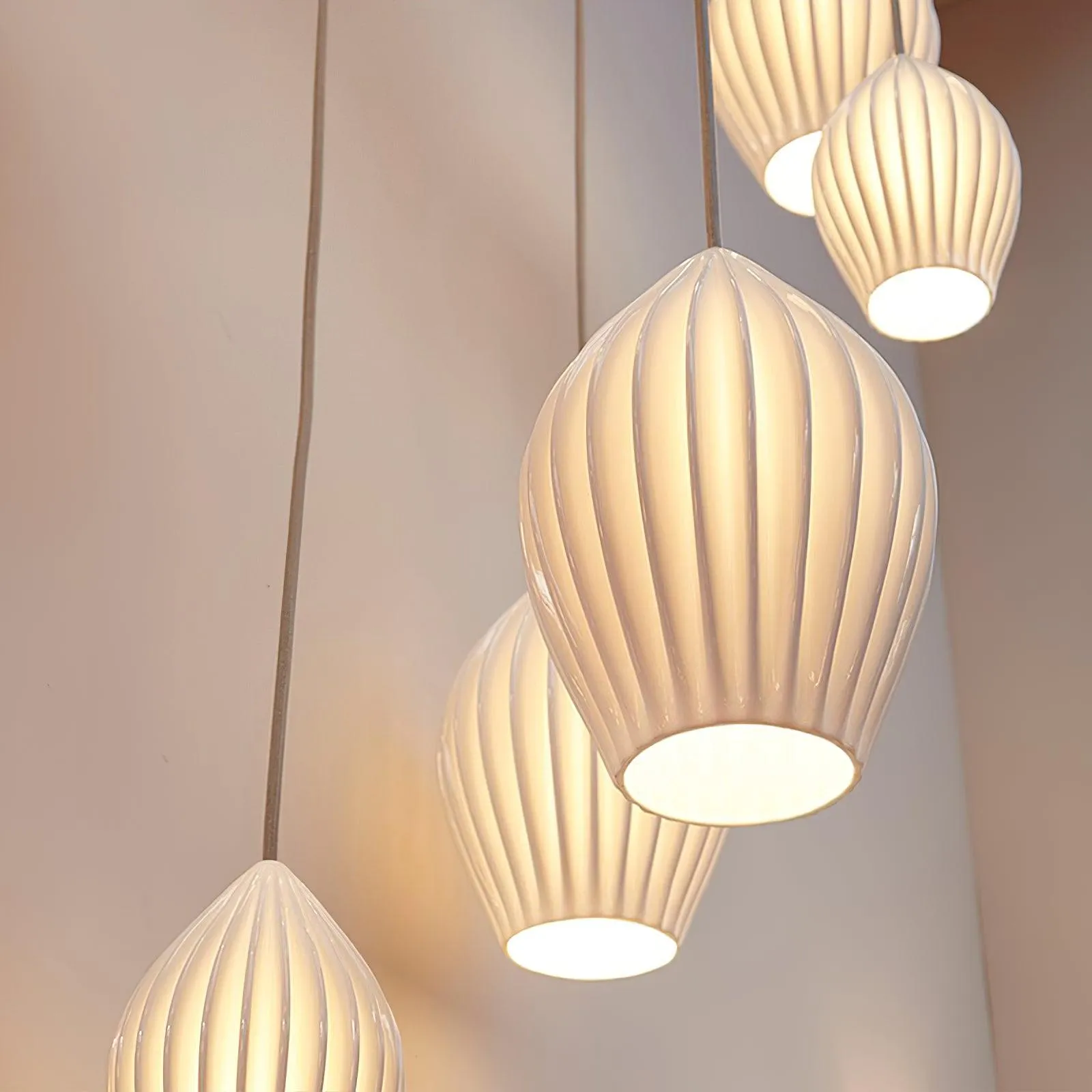 Ceramic Ribbed Pendant Light