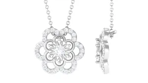 Certified Moissanite Floral Pendant Necklace