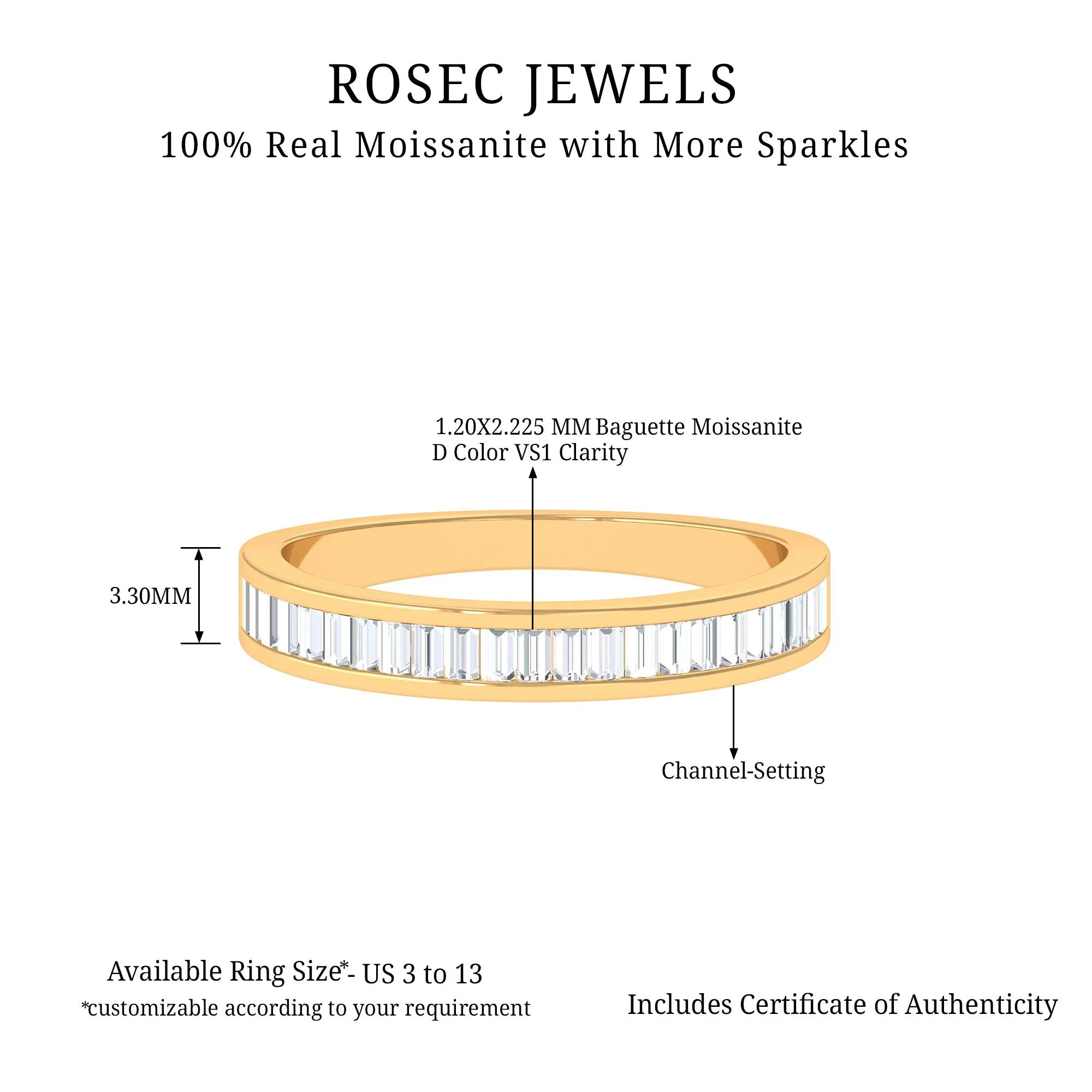 Channel Set Certified Moissanite Half Eternity Band Ring