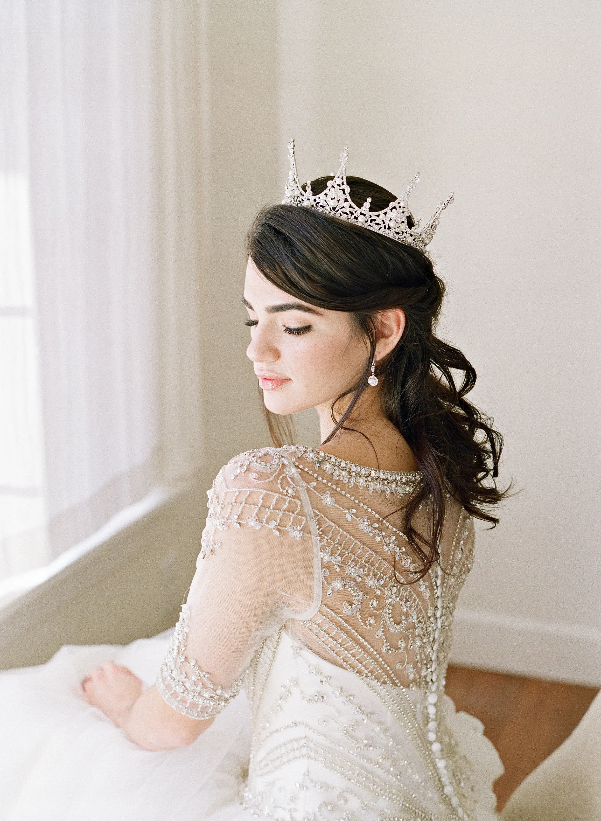 CHARMAINE Full Wedding Crown and Earrings Suite