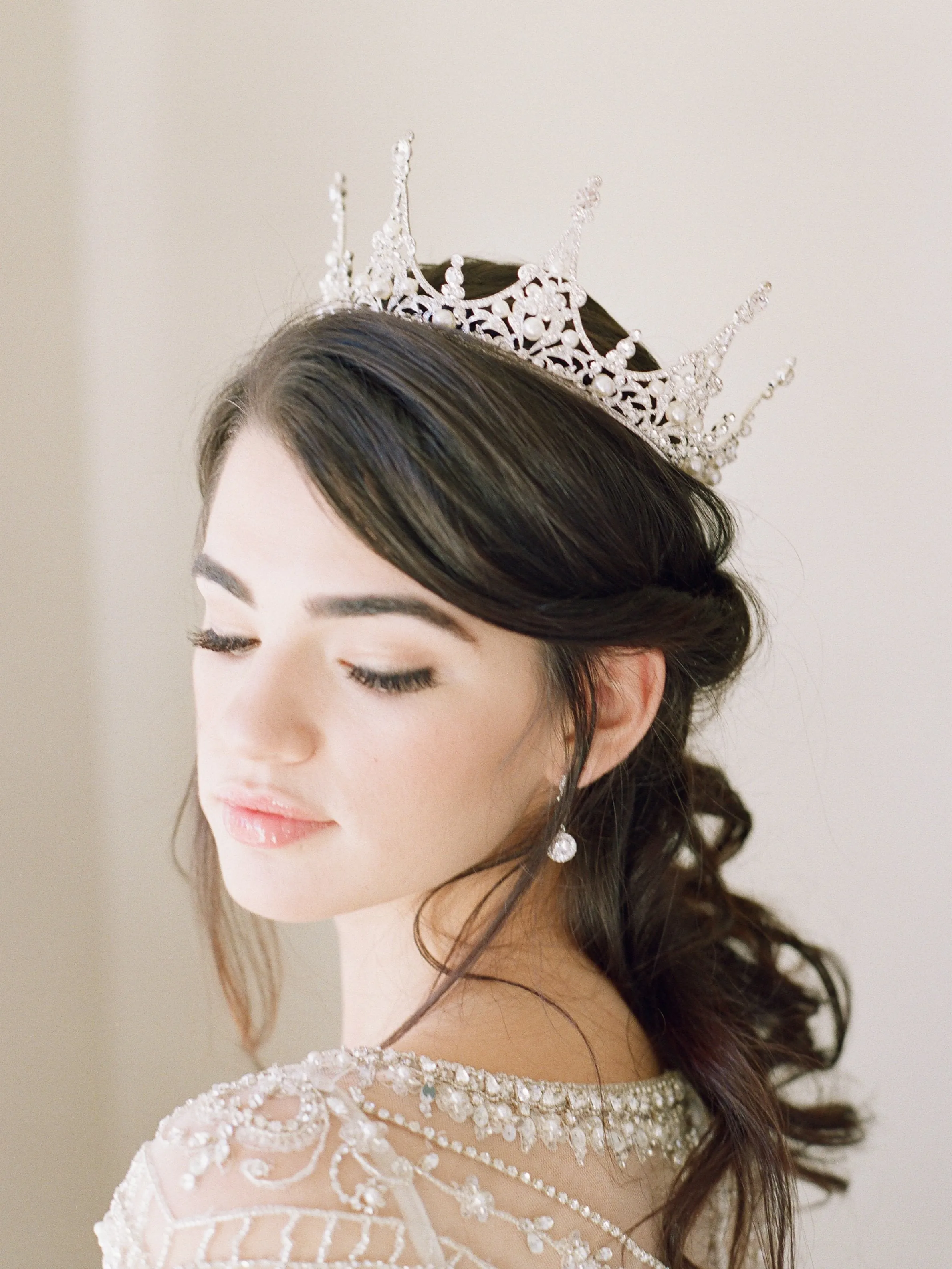 CHARMAINE Full Wedding Crown and Earrings Suite