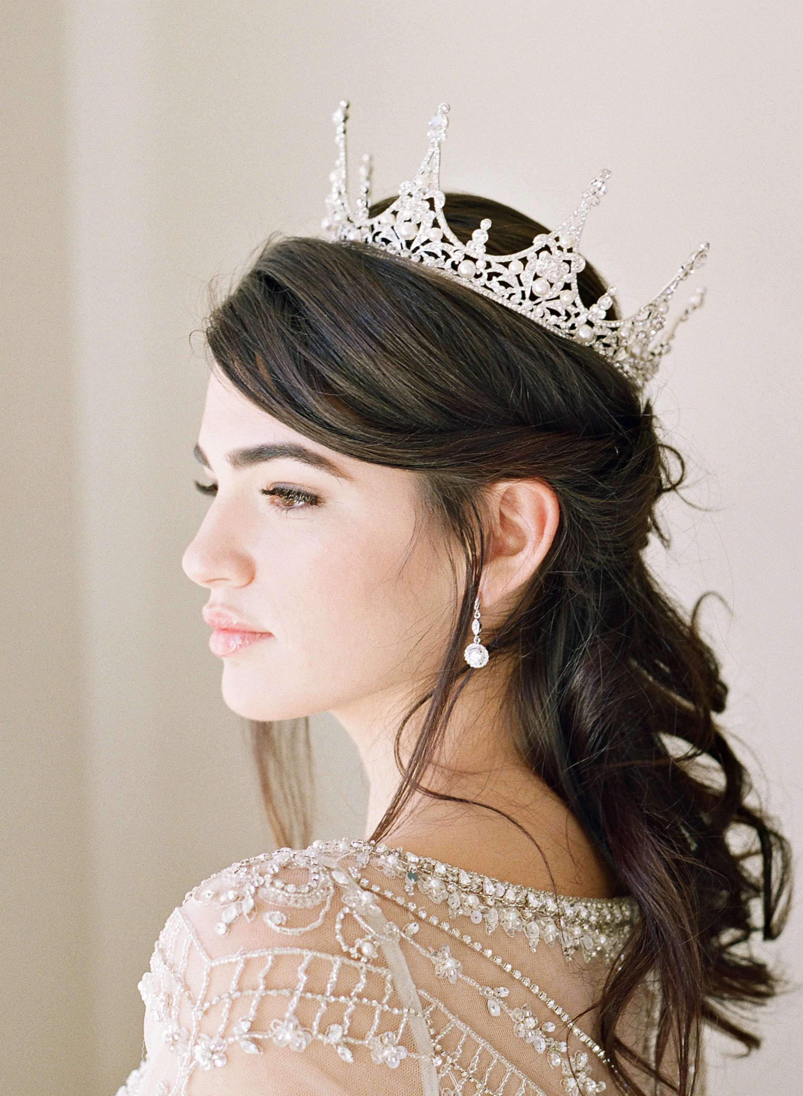 CHARMAINE Full Wedding Crown and Earrings Suite