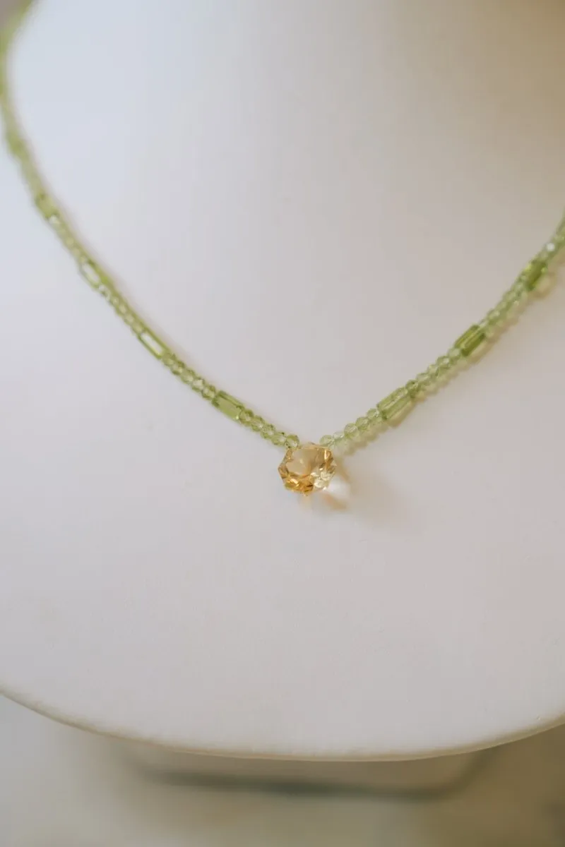 Citrine Hexagon Gemstone & Peridot Rondelle Necklace