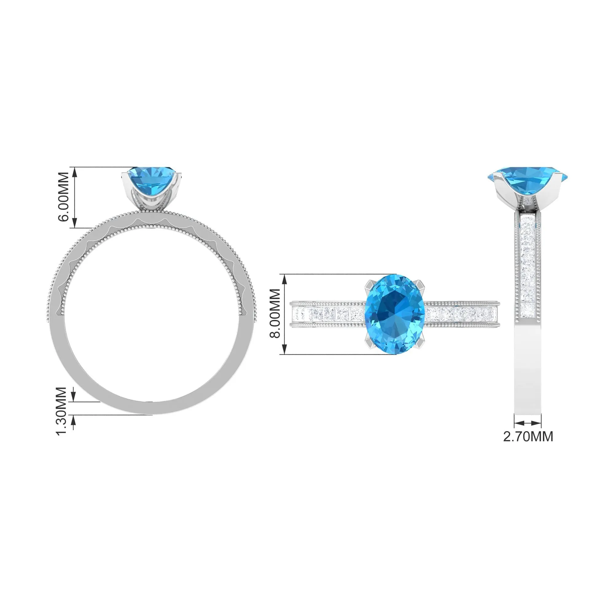 Classic Solitaire Ring with 1.75 CT Swiss Blue Topaz and Moissanite