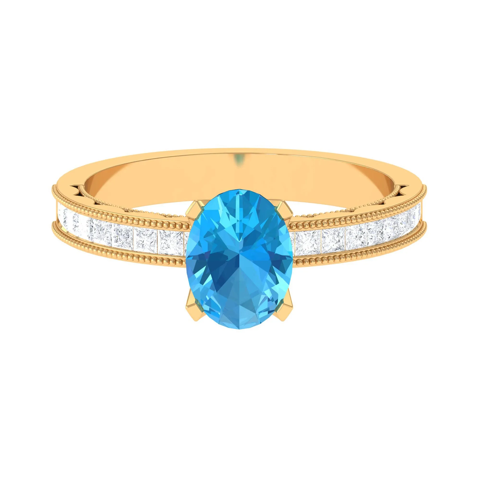 Classic Solitaire Ring with 1.75 CT Swiss Blue Topaz and Moissanite