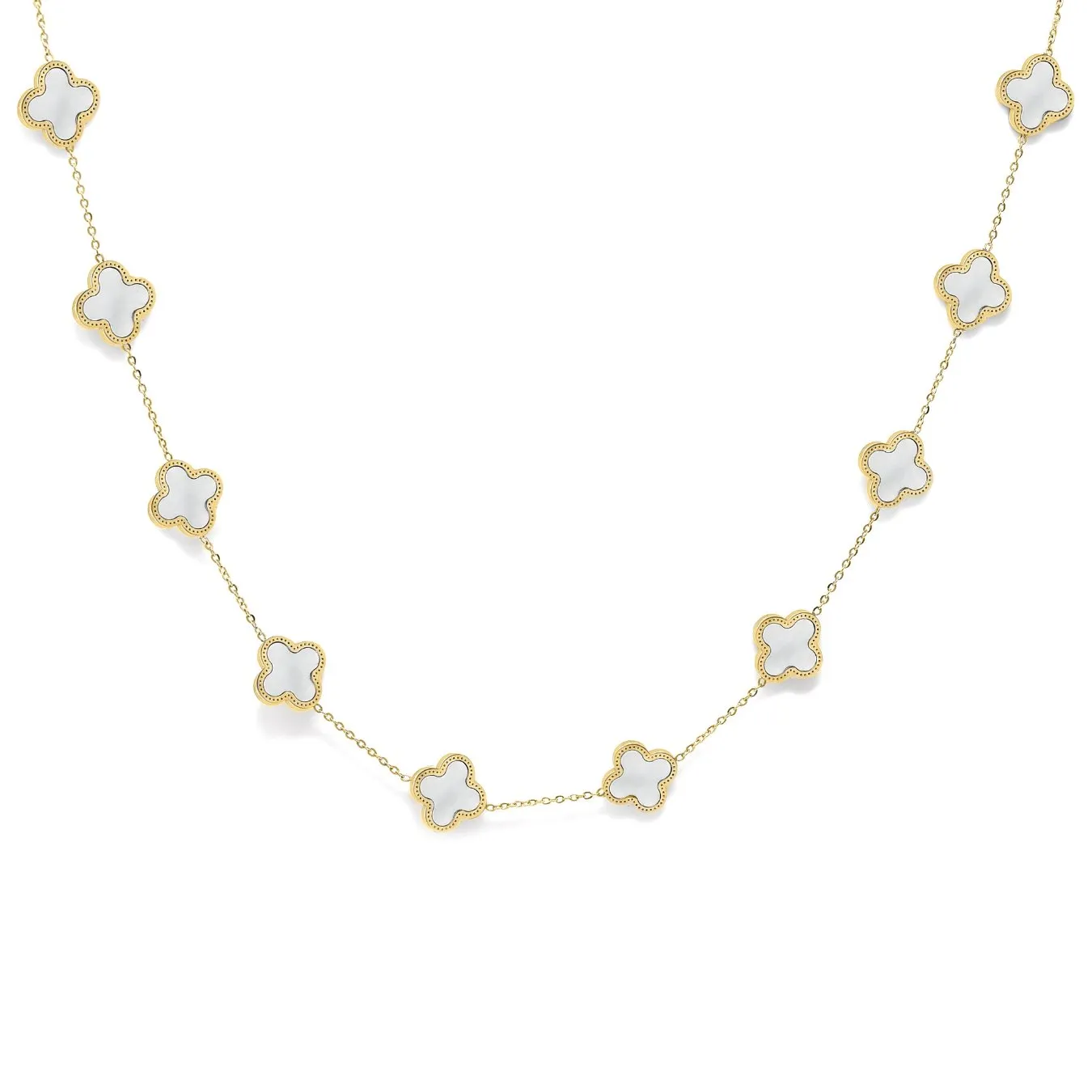 Clover Choker Necklace - (Gold & Faux Pearl)