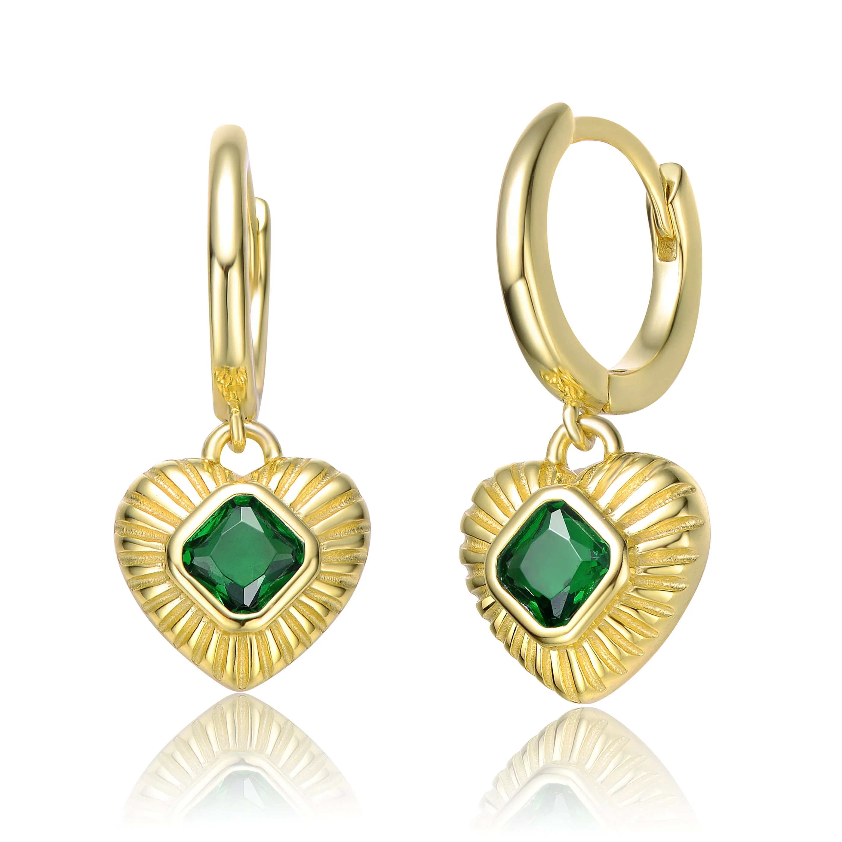 Coeur Sunray Green Heart Huggie Hoop Earrings