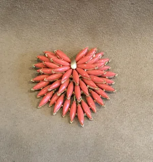 Coral Glass Gold Plated Vintage Brooch by Trifari