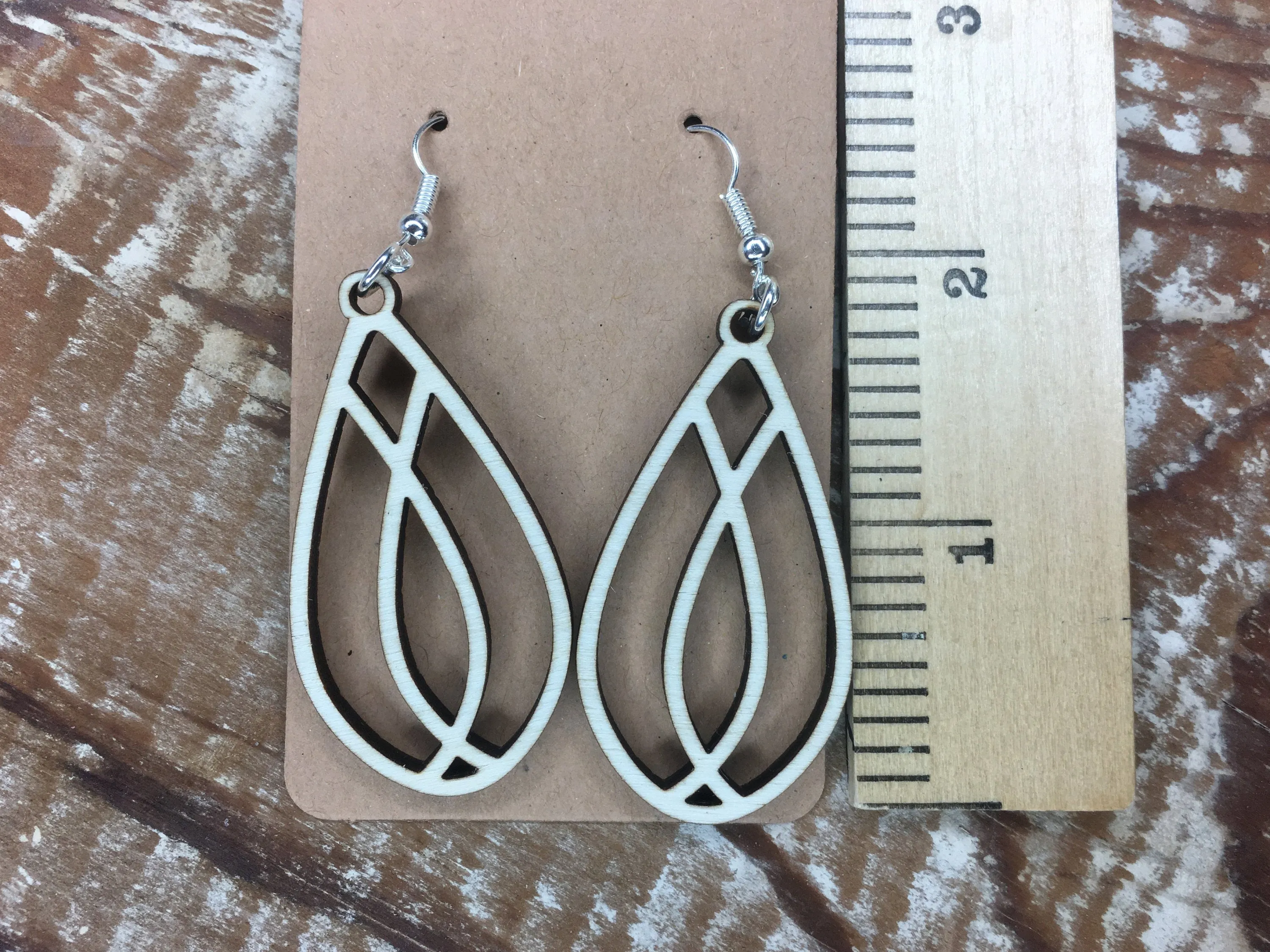 Cream Teardrop Wood Earrings, Lightweight Dangle Drop Earrings, Cathedral Window Earrings, Mother's Day Gift Idea