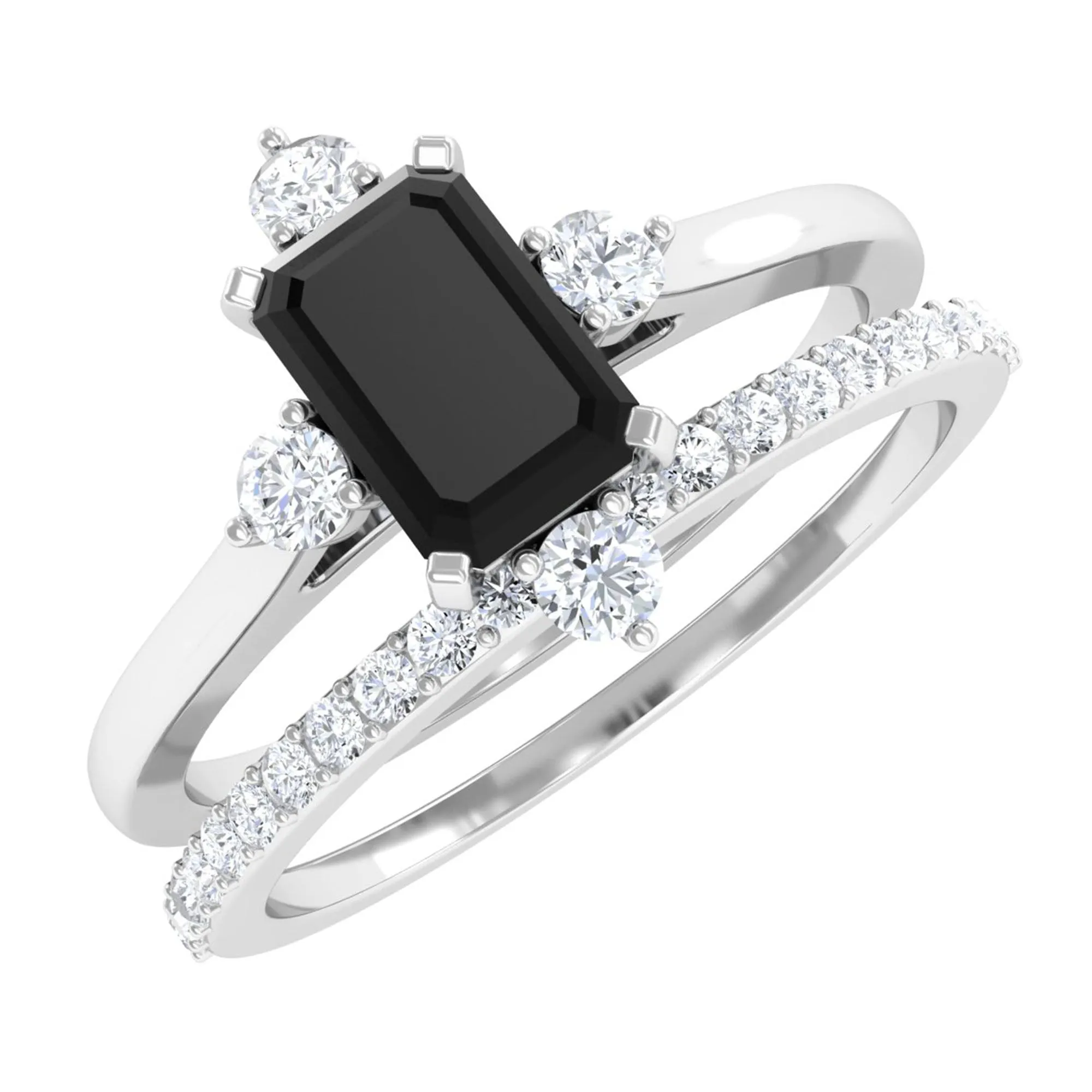 Created Black Diamond Solitaire Engagement Ring Set with Diamond