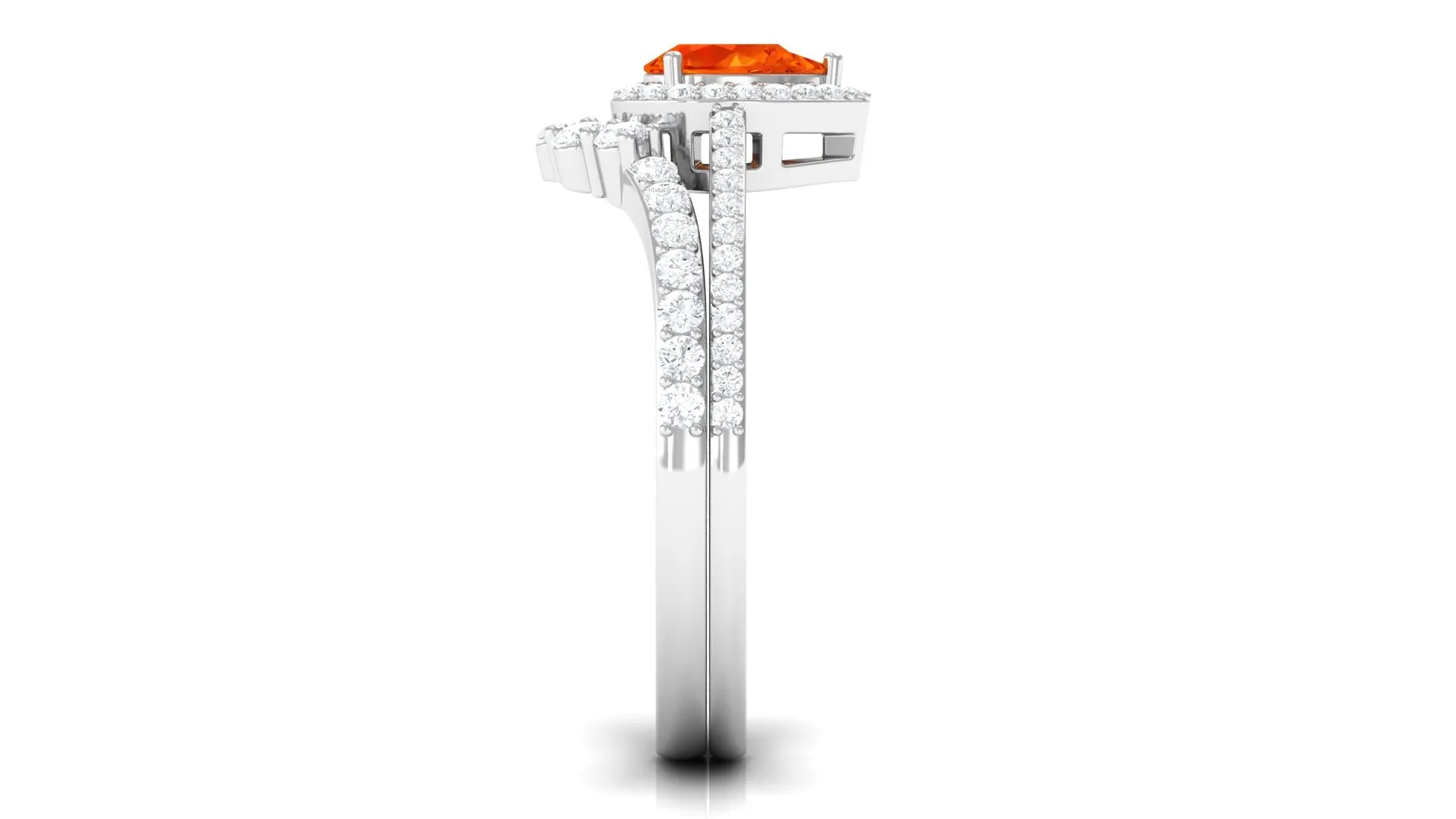 Created Orange Sapphire and Moissanite Designer Teardrop Ring Set