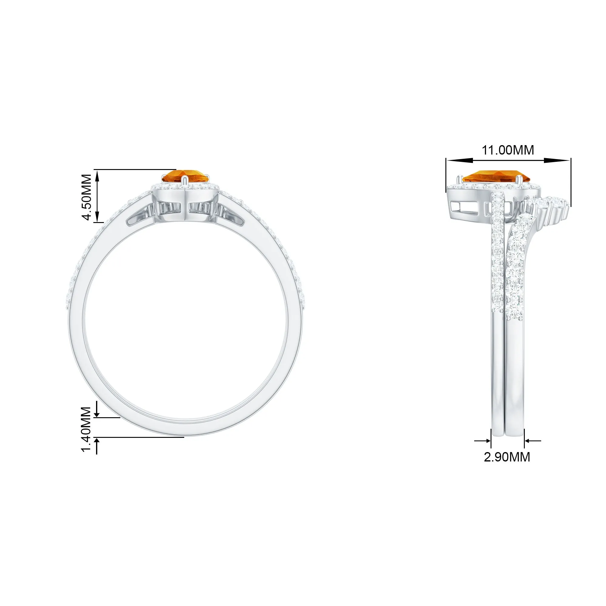 Created Orange Sapphire and Moissanite Designer Teardrop Ring Set