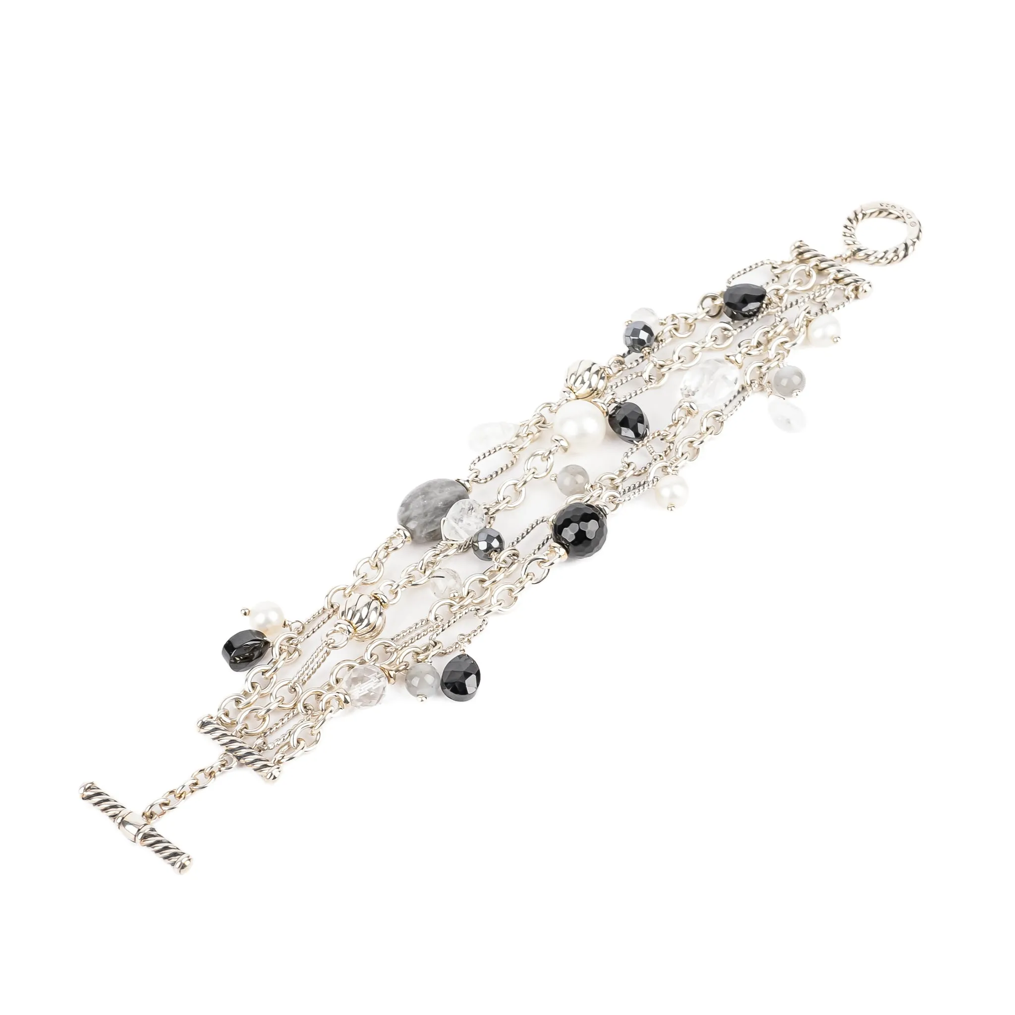 DAVID YURMAN Sterling Pearl Onyx Quartz 4 Strand Toggle Bracelet