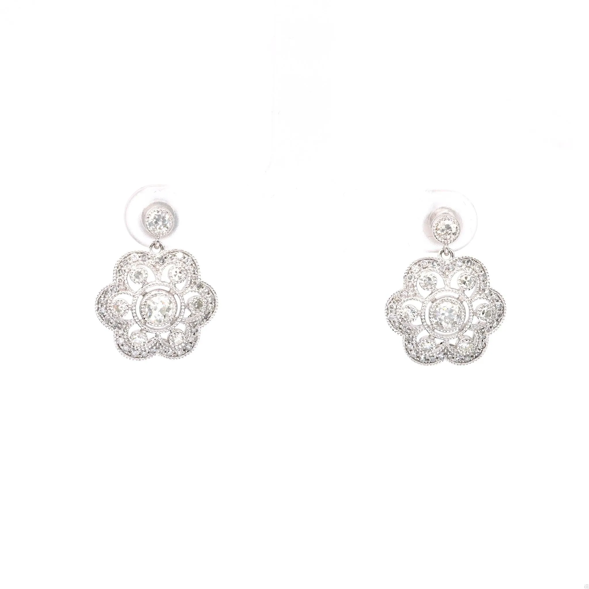 Diamond 14k White Gold Drop Earrings