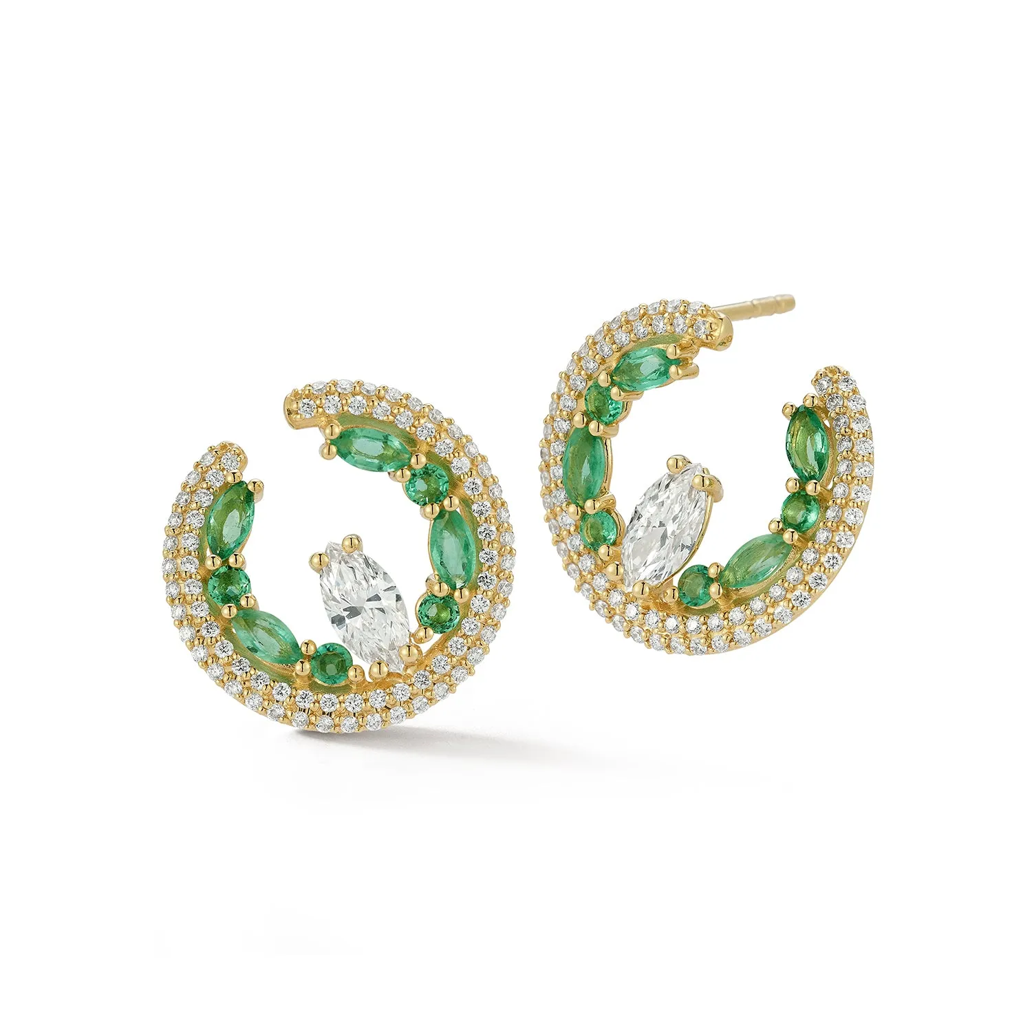 Diamond and Emerald Crested Wave Hoops