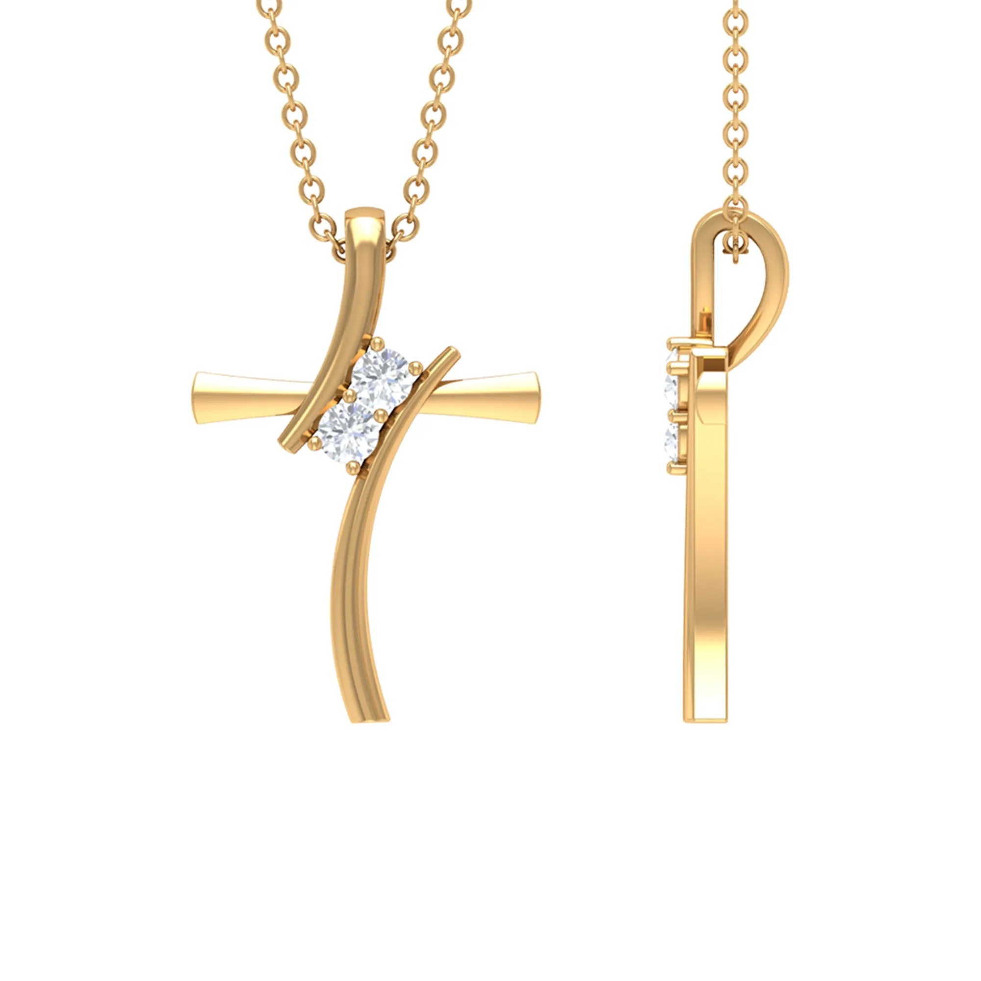 Diamond and Gold Bypass Cross Contemporary Pendant for Women