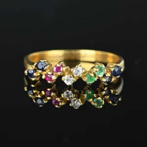 Diamond Sapphire Ruby Emerald Ring in 18K Gold