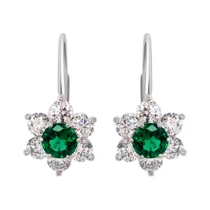 Emerald and Diamond Halo Drop Earrings