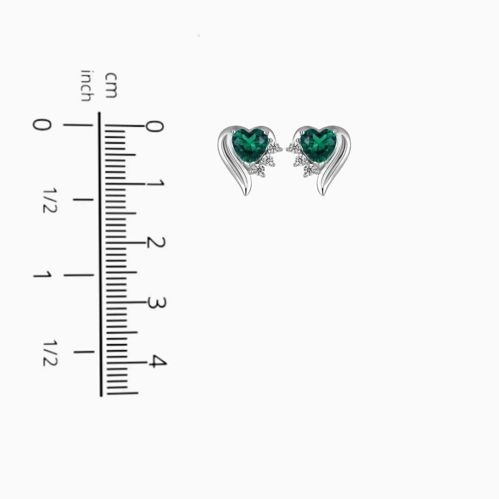 Emerald Heart Shape Stud Earrings in Sterling Silver