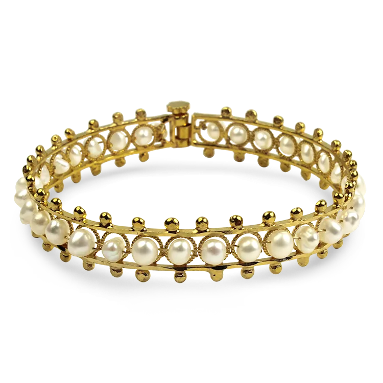 Estate 22k Yellow Gold Pearl Bangle Bracelet