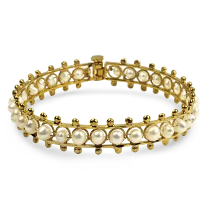 Estate 22k Yellow Gold Pearl Bangle Bracelet