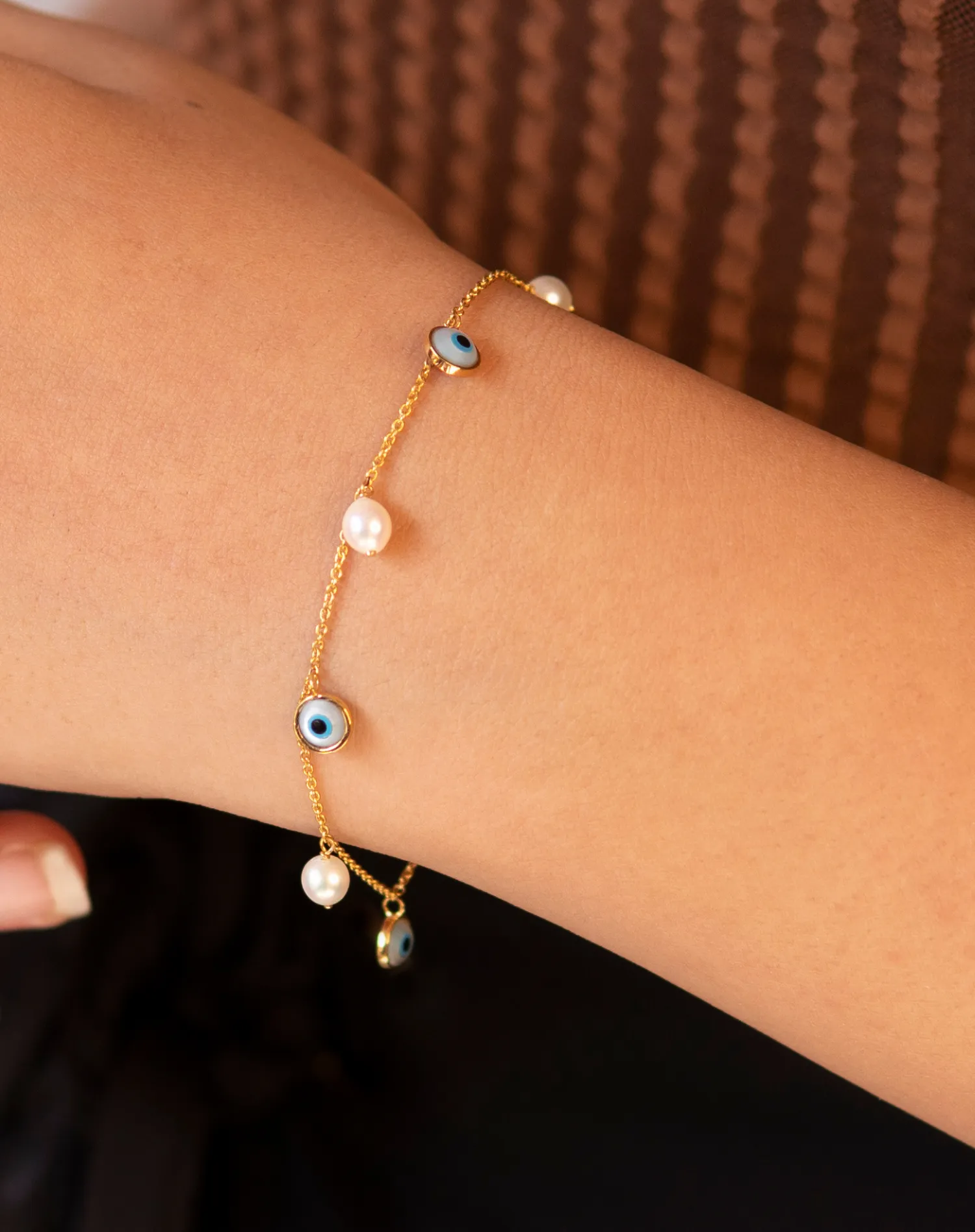 Evil Eye and Pearl Bracelet