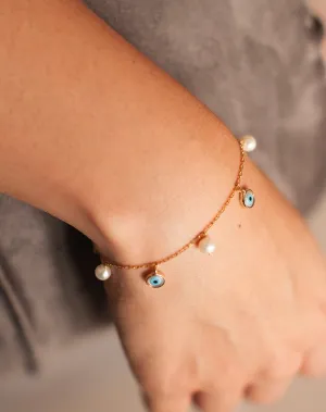 Evil Eye and Pearl Bracelet