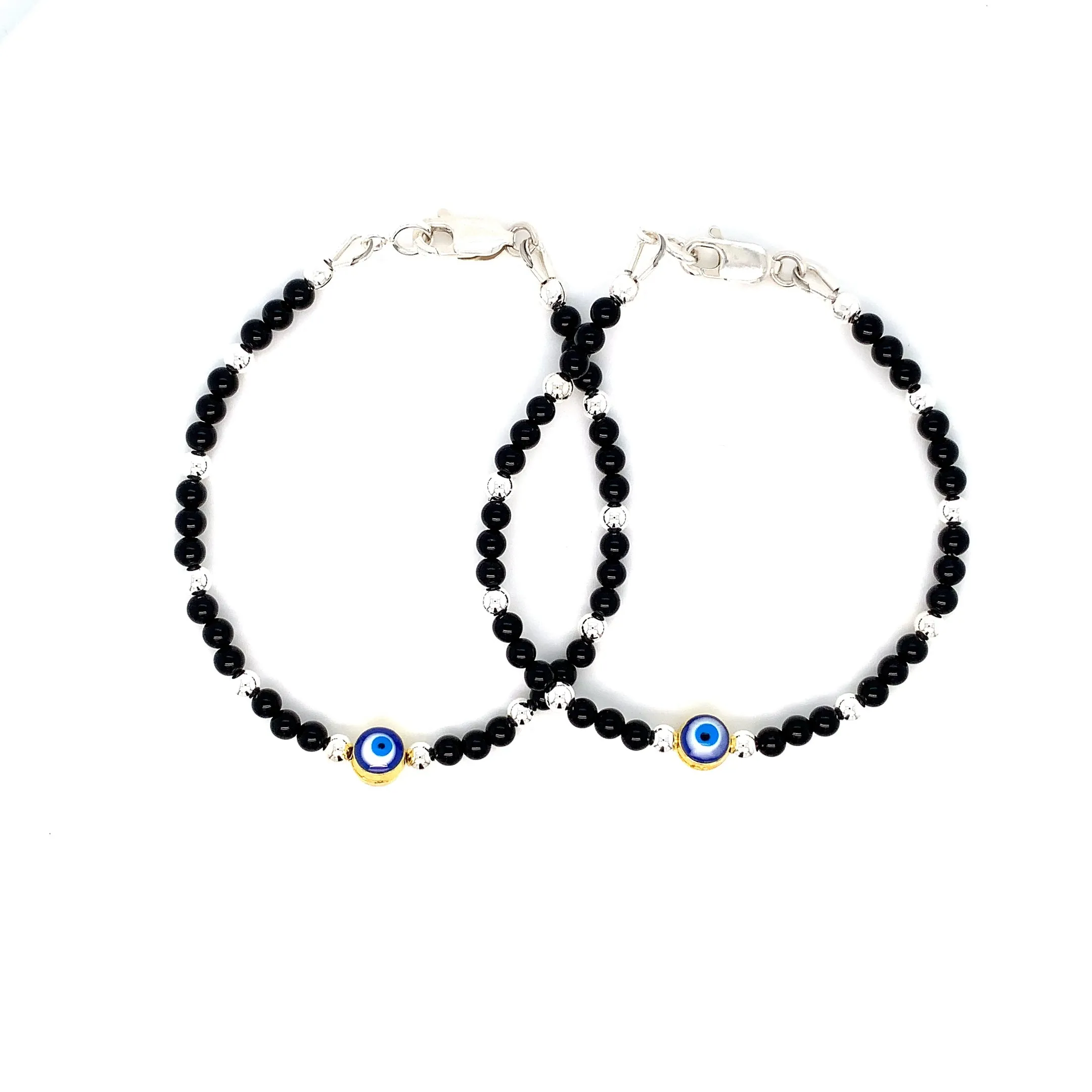 Evil Eye Onyx Sterling Silver Bracelet-1pair