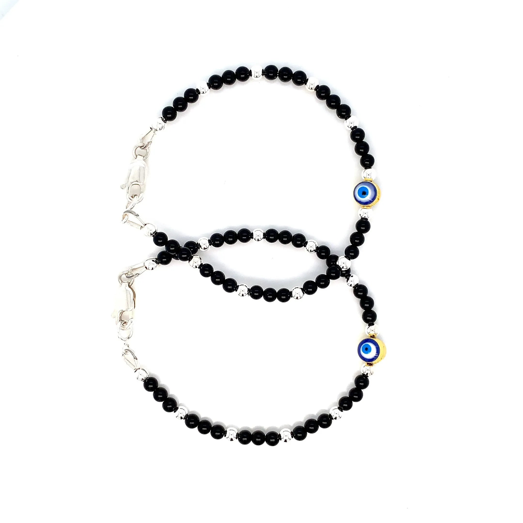 Evil Eye Onyx Sterling Silver Bracelet-1pair