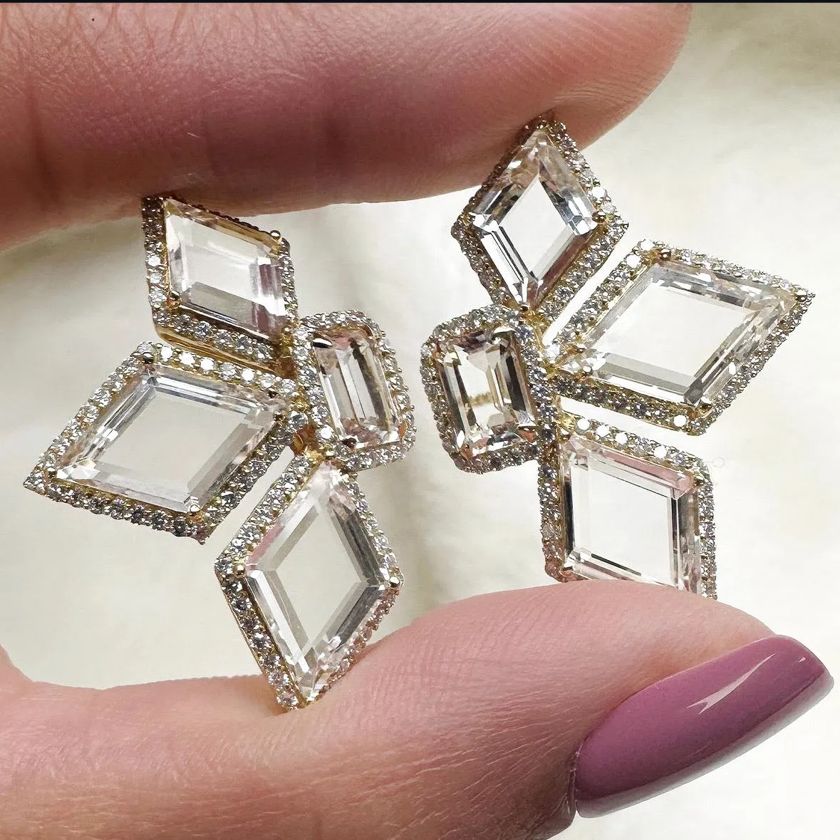 Fancy Cut Rock Crystal Diamond Earrings