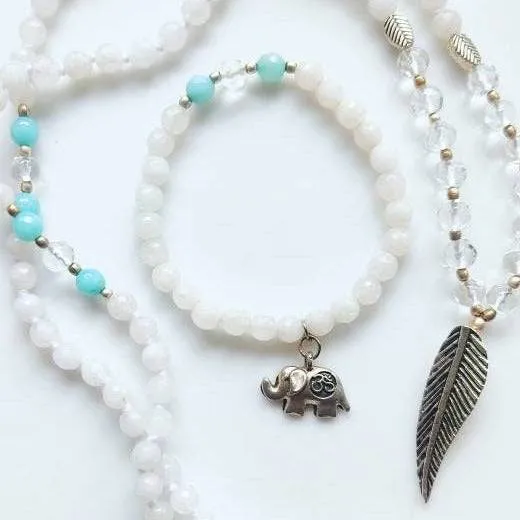 Feather Mala Necklace & Elephant OM Bracelet