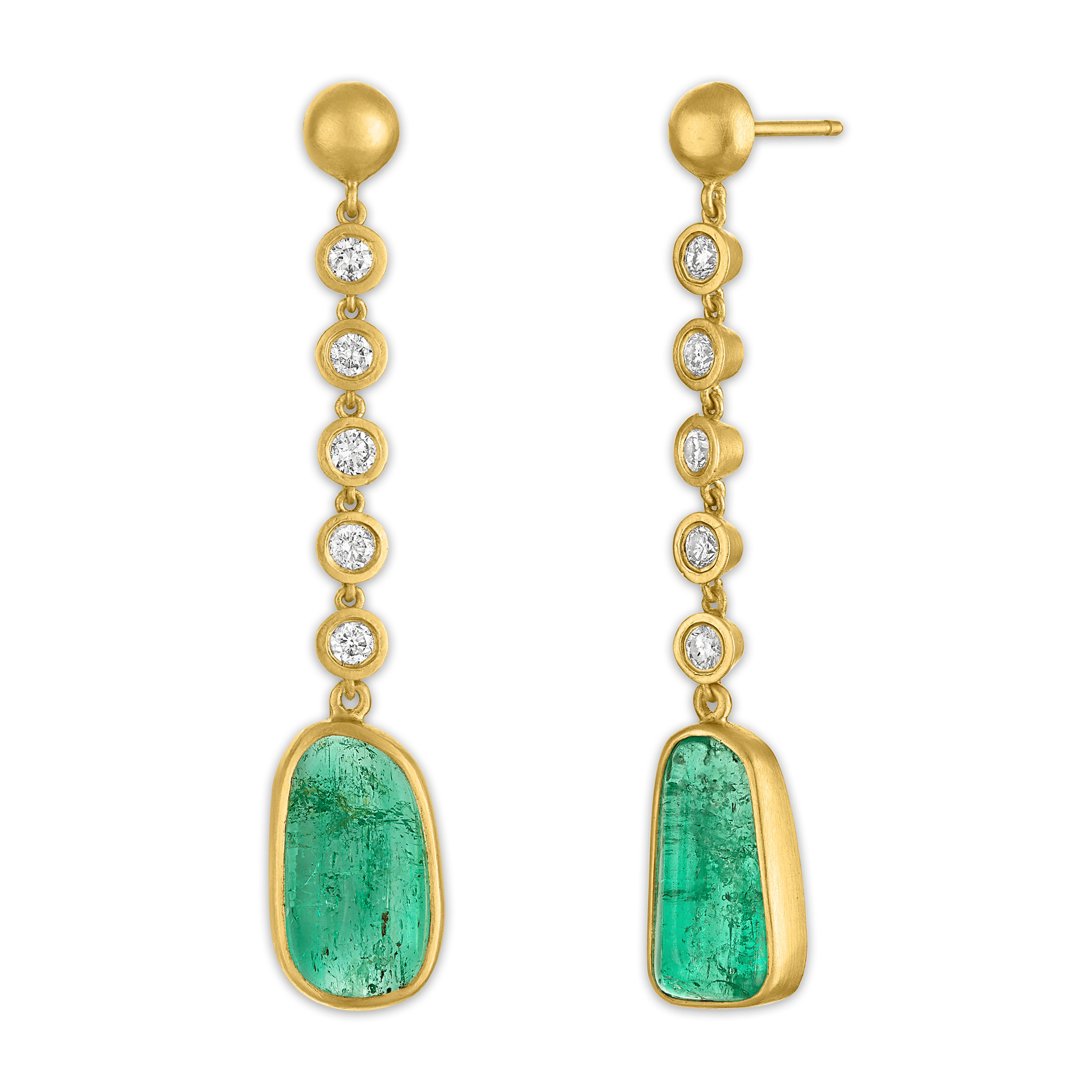 Five Diamond and Tumbled Emerald Chime Earrings