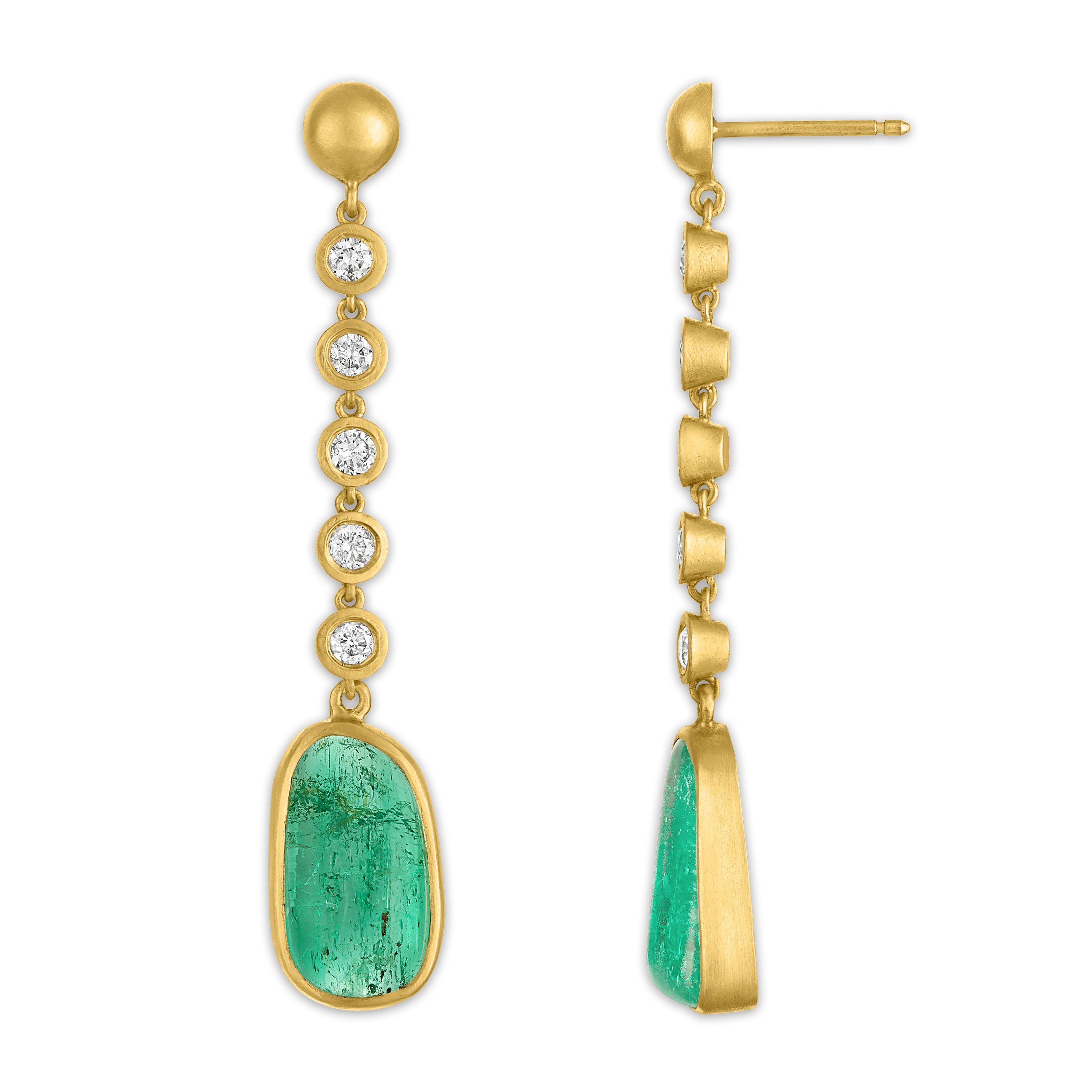 Five Diamond and Tumbled Emerald Chime Earrings