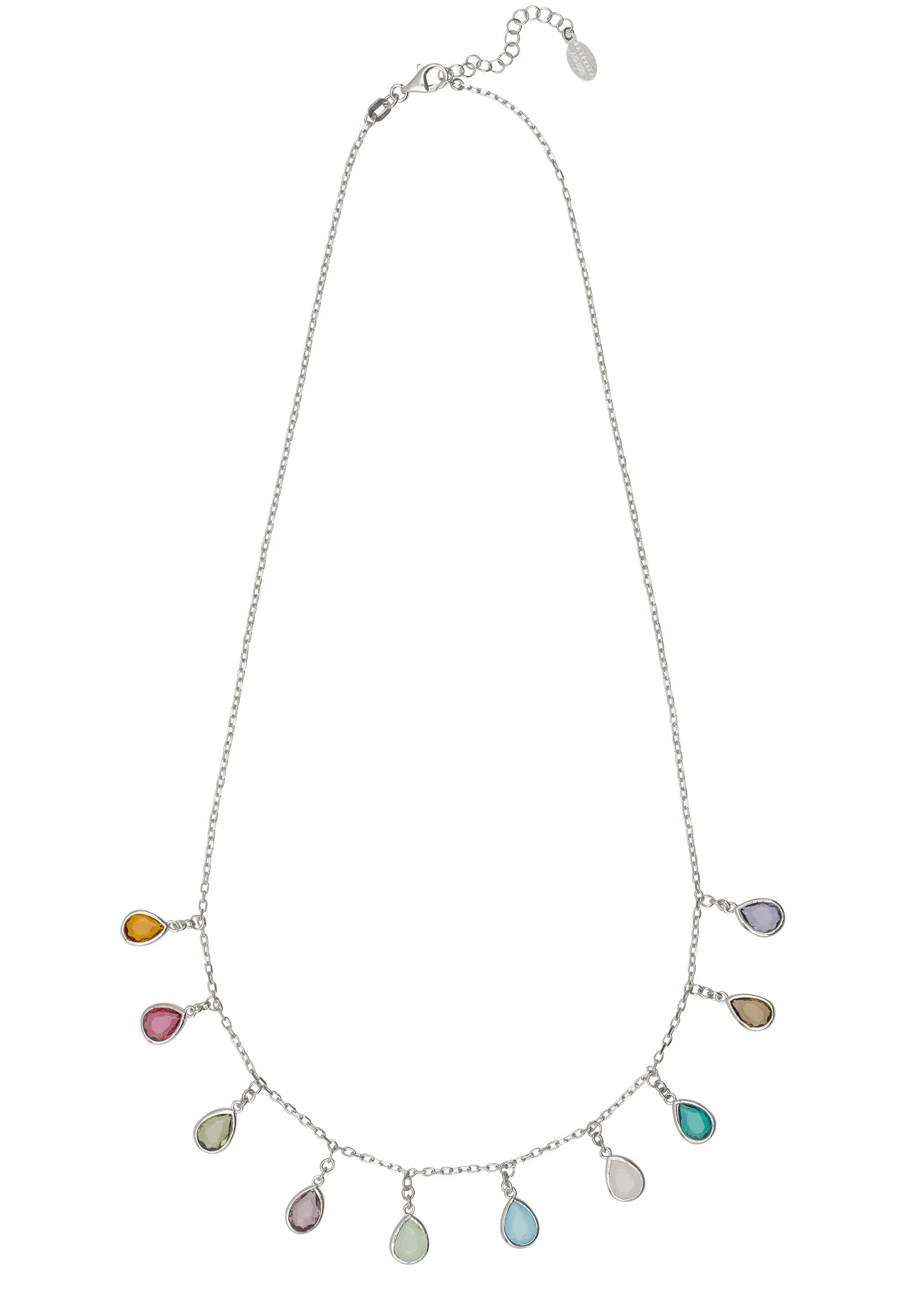 Florence Teardrop Gemstone Necklace Silver Multi Coloured