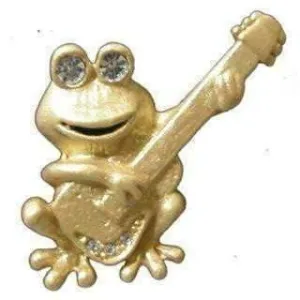 Frog playing Guitar Golden Brooch / Pin