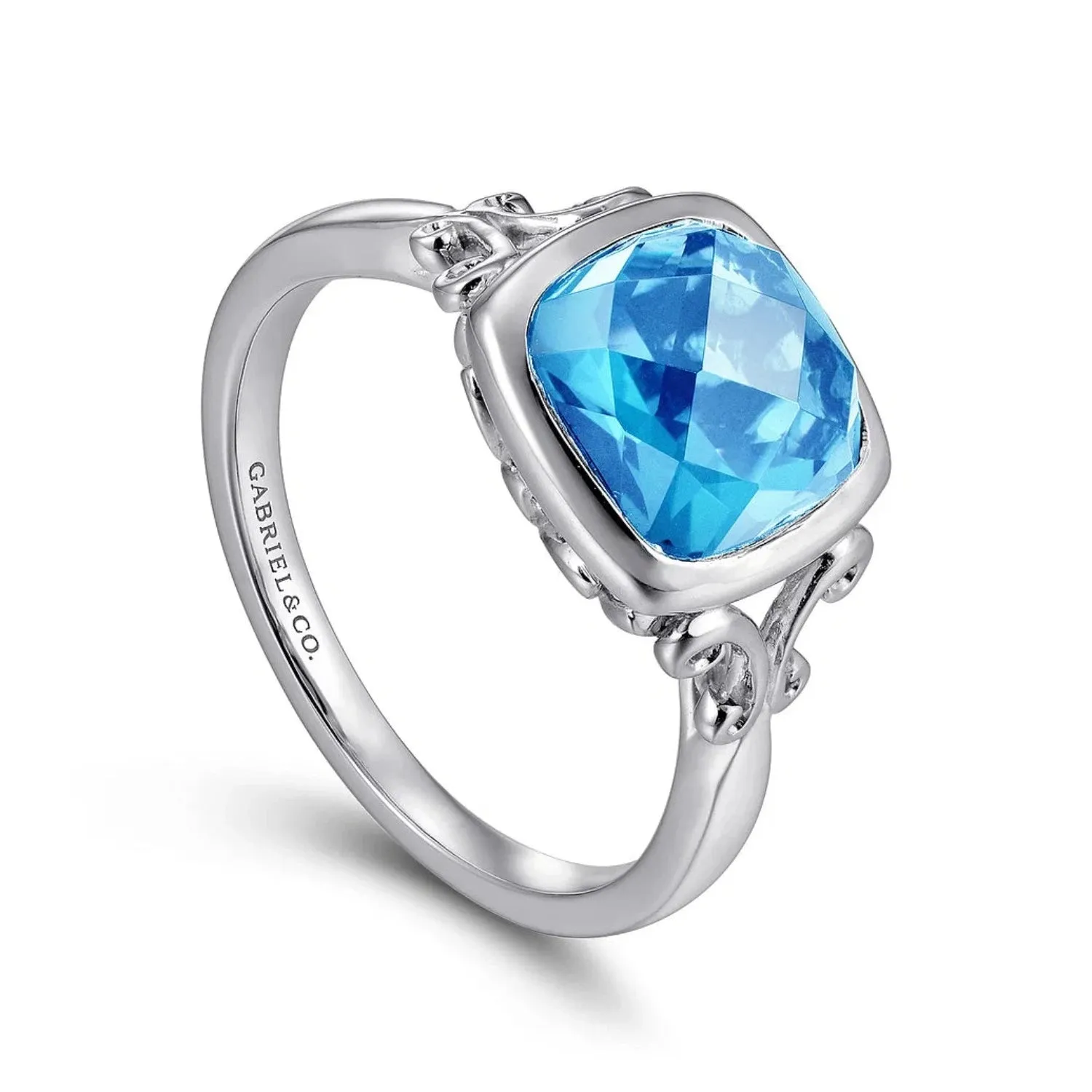 Gabriel & Co. Sterling Silver Cushion Cut Blue Topaz Ring