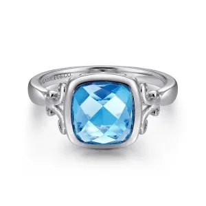 Gabriel & Co. Sterling Silver Cushion Cut Blue Topaz Ring