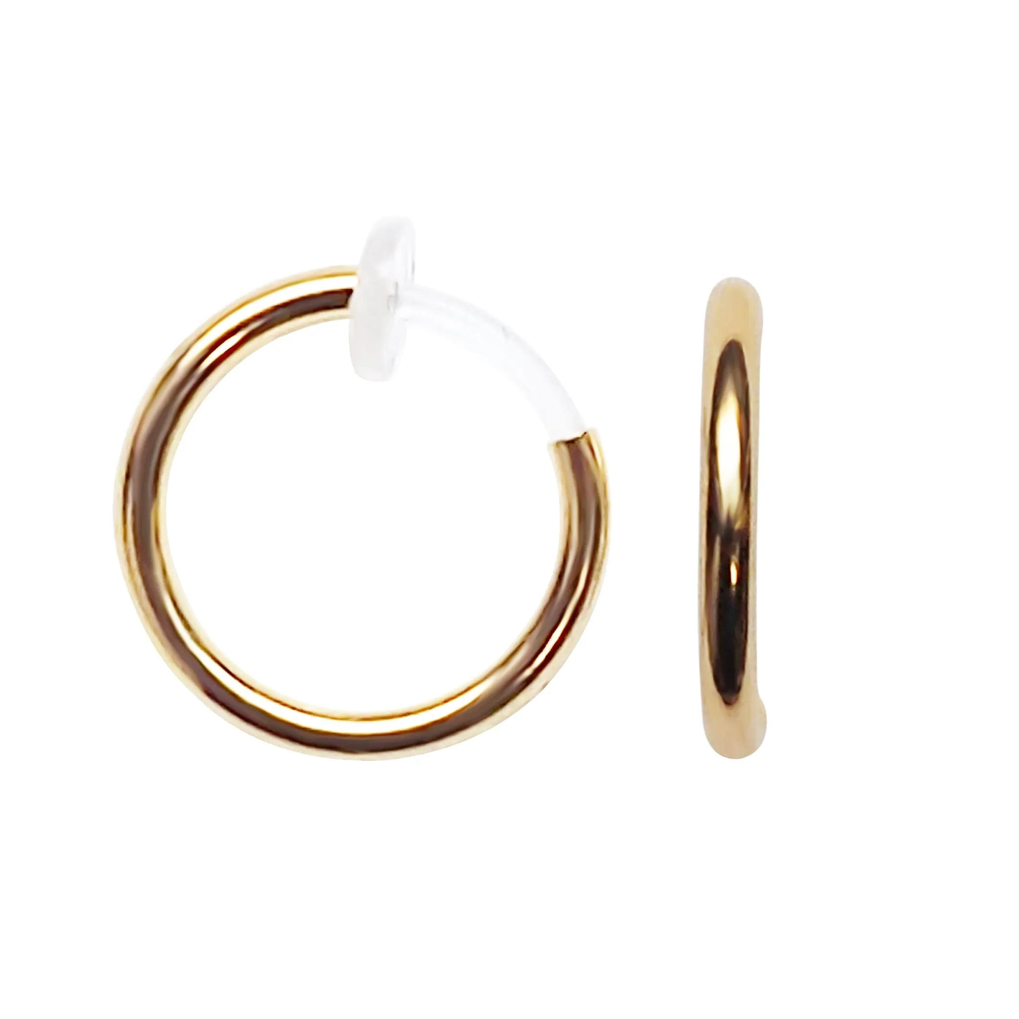 Gold 12mm 15mm Resin Clip On Hoop Earrings